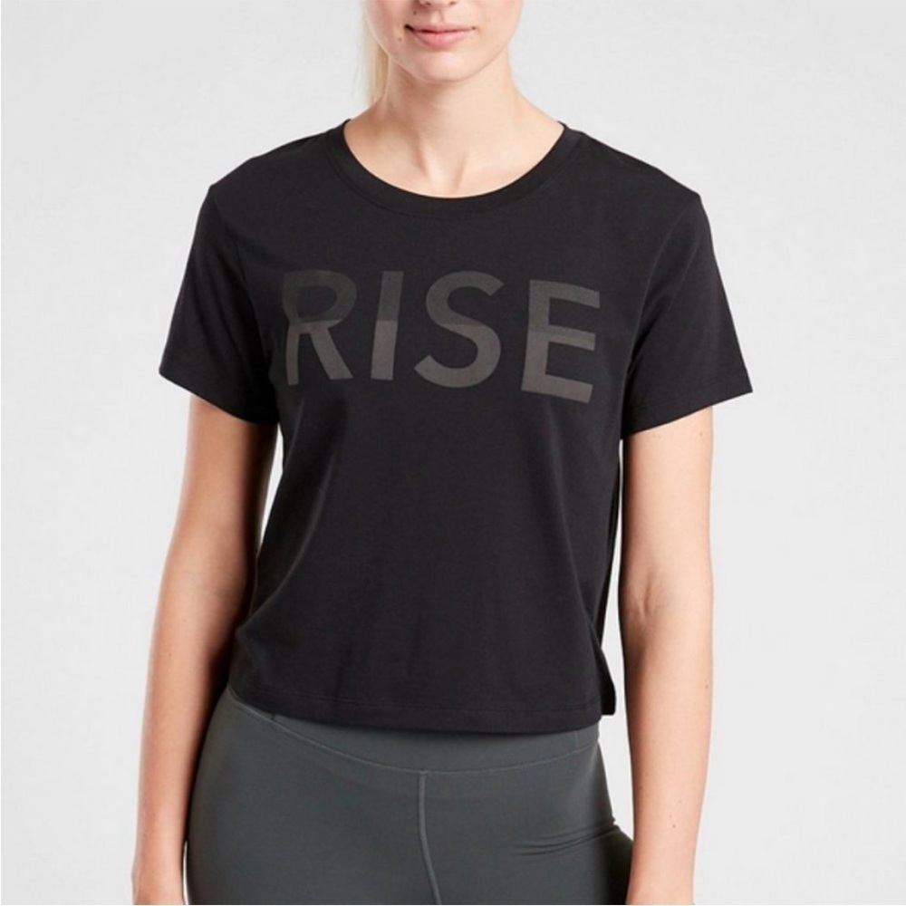 ATHLETA BLACK RISE GRAPHIC SHORT SLEEVE ORGANIC DAILY CROP TEE TOP Sz XL